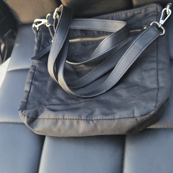 Handbags - Black Crossbody Bag with Chrome Accents